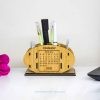 Costeater Multifunctional Desk Organizer: Wooden Calendar, Pen Holder, Card Holder, and Mobile Stand