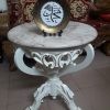 Alishan Console Table Half Moon with Marble Top and Wood Base, Vintage Hall Table D Shaped Marble Console Table