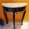 Alishan Console Table Half Moon with Marble Top and Wood Base, Vintage Hall Table D Shaped Marble Console Table