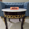 Alishan Console Table Half Moon with Marble Top and Wood Base, Vintage Hall Table D Shaped Marble Console Table