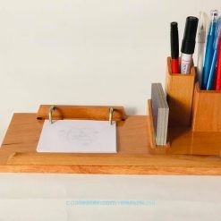Wooden Desk Organizer - Pen Holder, Card Holder and Slip Pad